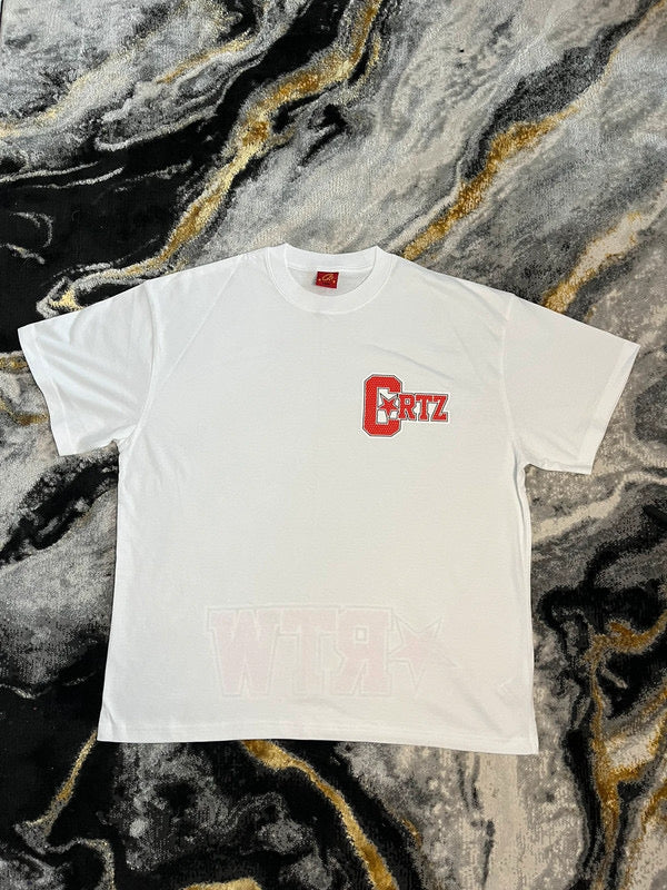 corteiz white t shirt front view