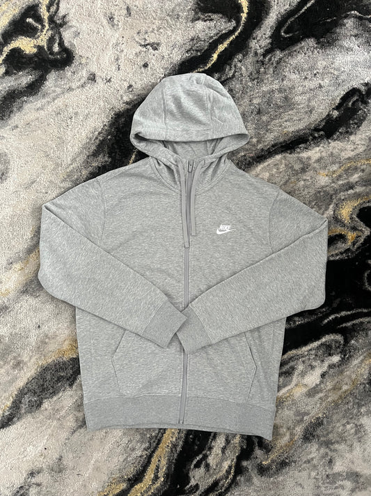 nike grey fleece hoodie zip up streetwear
